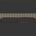 Long Rectangular Coffee Table With Brown And White Plaid Tablecloth And Wooden Legs