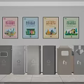 Public Facilities For Waste Sorting With Educational Posters And Multiple Recycling Bins 3d model
