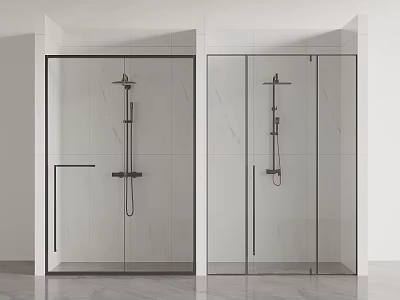 Dual Modern Shower Heads in Glass Enclosed Shower Stalls with Tiled Walls Bathroom 3d model