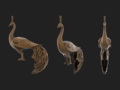 Elegant Peacock Decorative Ornament Set With Metal Sculptures And Multiple Angles 3d model