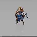 Blonde Female Warrior In Blue Brown Armor With Feather Decor And Bird Inspired Weapons