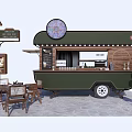 Green Mobile Food Cart With Wooden Design Service Window And Outdoor Seating
