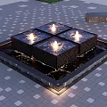 Outdoor Square Water Fountain with Four Illuminated Spouts on Tiled Floor