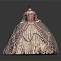 Vintage Pink And White Court Gown With Lace Trim Fluffy Skirt And Exquisite Details
