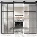 Modern Interior Sliding Doors With Glass Panels And Grid Design Features 3d model