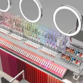 Makeup Display Shelf With Colorful Lipsticks Round Lights And Cosmetic Counter