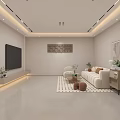 Warm Cream Modern Living And Dining Space With Cozy Sofa And Custom Storage Cabinets
