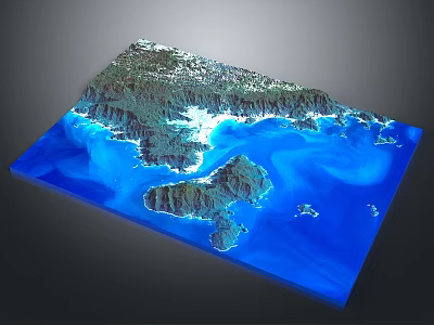 3D Topographic Model Featuring Detailed Terrain Coastal Landforms And Blue Ocean 3d model