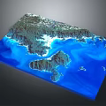 3D Topographic Model Featuring Detailed Terrain Coastal Landforms And Blue Ocean