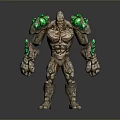 Muscular Stone Creature With Green Glowing Crystals On Shoulders And Arms