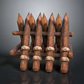 Rustic Wooden Spiked Fence Structure With Rope Bindings And Sharp Tops 3d model