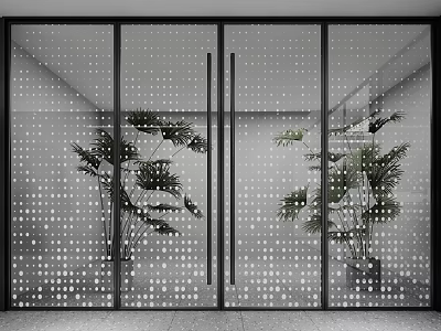 Glass Doors With Dot Pattern In Modern Interior Featuring Green Plants Behind 3d model
