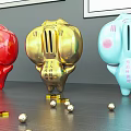 Decorative Ornament Set Featuring Red Gold Blue Cartoon Piggy Banks Gold Beads and Ingots