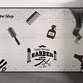 Female Beauty Salon Wall Art with Silhouettes Combs Scissors and Floral Decorations