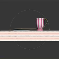 Striped Side Table with Plate of Donuts Pink Striped Cup and Card