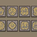 Traditional Garden Ornaments With Square Tiles And Animal Patterns In Yellow Blue