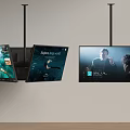 Modern Ceiling Mounted TVs Displaying Ocean Exploration And People Conversation Content 3d model