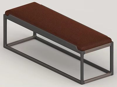 Modern Sofa Bench With Brown Padded Seat And Metal Frame Design 3d model