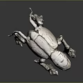 Futuristic Sci Fi Game Movie Character Silver Mechanical Beast With Articulated Joints Glowing Eyes