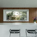 Modern Elegant Living And Dining Interior With Unique Circular Ceiling Light And Panoramic Outdoor Views