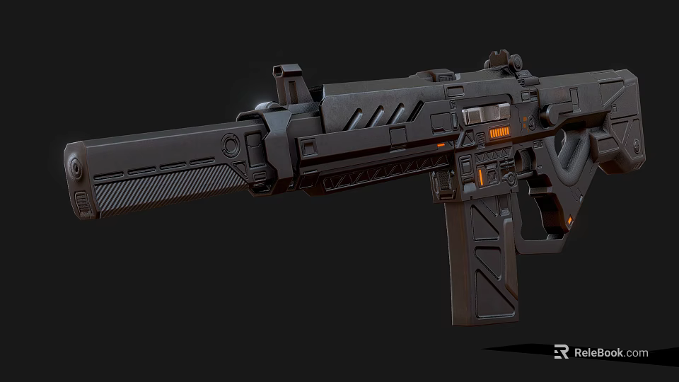 3D Rendered Futuristic Tactical Weapon Rifle With Black Orange Accents And Modular Design 3d model 