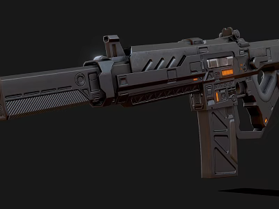 3D Rendered Futuristic Tactical Weapon Rifle With Black Orange Accents And Modular Design 3d model