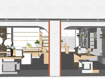 Modern Boutique Store Interior With Display Shelves Counters And Green Plants 3d model