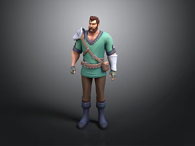 Cartoon Style 3D Male Character With Green Top Brown Pants Backpack Shoulder And Wrist Guards 3d model
