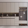 Modern Shoe Cabinet With Storage Compartments Hanging Hooks Shoe Bench And Decorative Figurines
