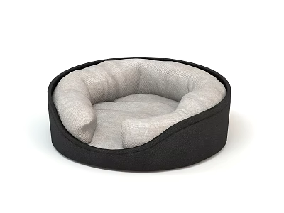 Round Pet Bed With Black Outer Layer And Soft Gray Cushion Interior 3d model