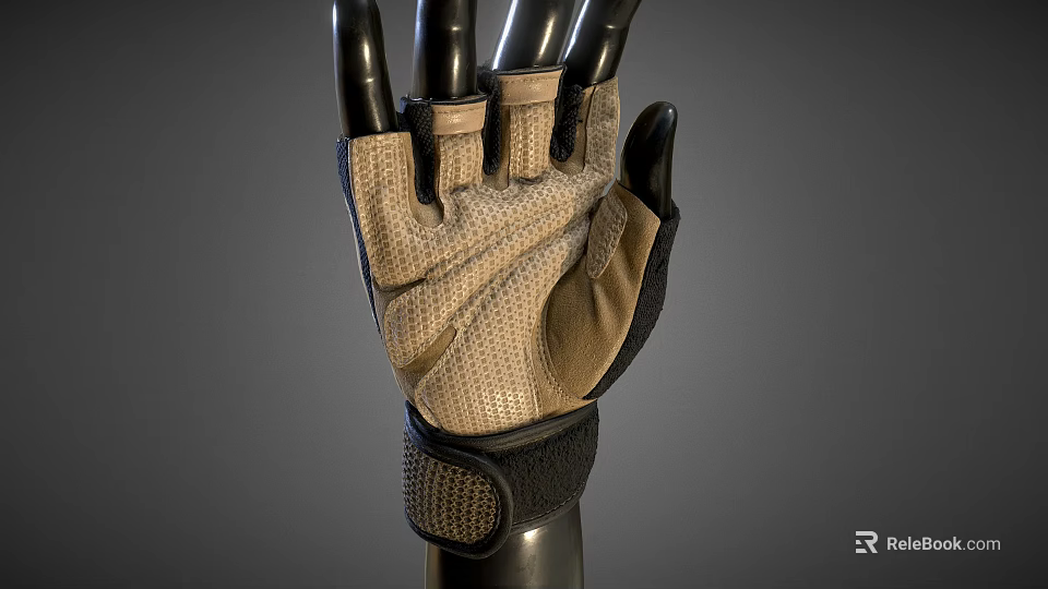Fingerless Utility Glove With Breathable Mesh And Adjustable Wrist Strap 3d model 