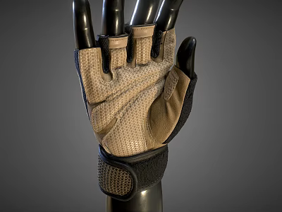 Fingerless Utility Glove With Breathable Mesh And Adjustable Wrist Strap 3d model