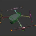 Advanced Gray Drone With Four Propellers Yellow Tip Blades And Camera System 3d model