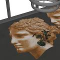 Human Head Shaped Decorative Rug on Gray Floor with Potted Plant Near Window Interior