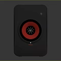 Sleek Black Audio Speaker With Red Circular Driver And Modern Exterior Design