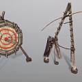 Traditional Archery Sports Equipment Featuring Wooden Bow Target and Quiver with Arrows