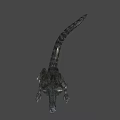 Black Giant Monster Standing With Textured Skin And Long Tail In Blurred Background