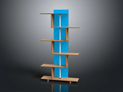 Modern Blue and Wooden Shelving Unit Featuring Multiple Tiered Shelves and Sleek Design 3d model