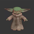 Green Alien Character Toy Model Standing With Brown Robe And Large Ears 3d model
