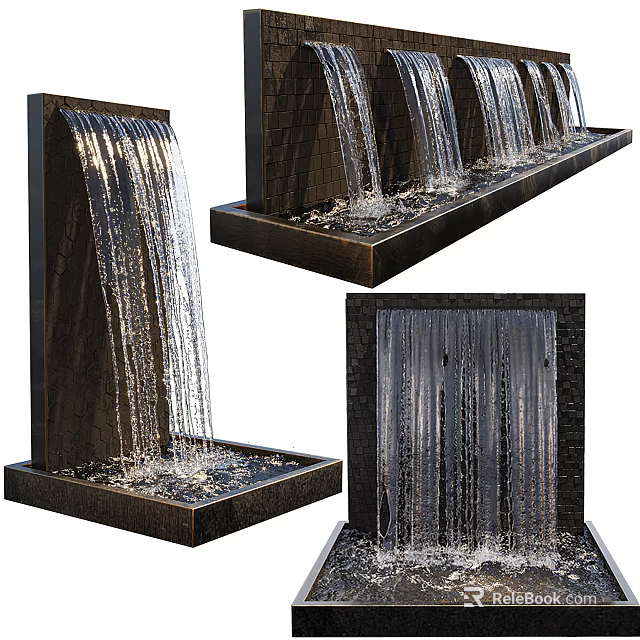 Outdoor Garden Water Feature With Vertical Stone Panels Flowing Water And Pool Base 3d model 