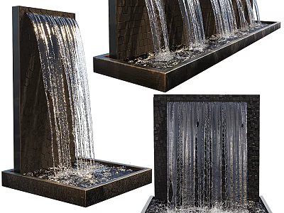 Outdoor Garden Water Feature With Vertical Stone Panels Flowing Water And Pool Base 3d model