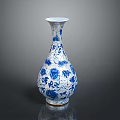 Traditional Blue And White Vase With Intricate Floral Sculpture Carving Design