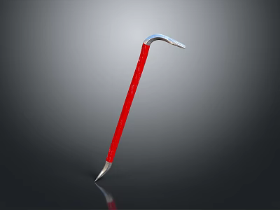 Metal Crowbar Tool With Red Handle Curved Head And Sharp Tip 3d model