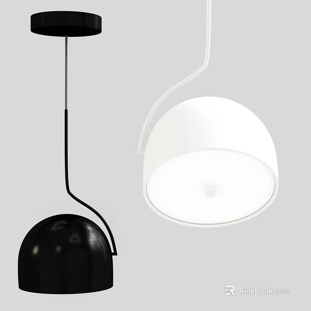 Minimalist Modern Pendant Light With White Curved Shade And Black Hanging Design 3d model 