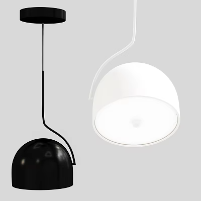 Minimalist Modern Pendant Light With White Curved Shade And Black Hanging Design 3d model