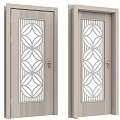 Light Gray Swing Door with Geometric Pattern Glass and Brass Handle for Interior Design 3d model