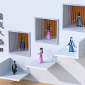 Chinese Style Game Movie Characters with Various Costumes Displayed on White Shelves Number 09