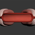 Stylish Modern Design Red Headband Pink Ear Cups Headphones On Reflective Surface