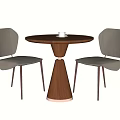 Modern Round Wooden Table With Conical Base And Light Gray Chairs Set 3d model