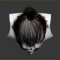 Detailed Game Movie Character 3D Head Model With Top Knot Hairstyle On Dark Background